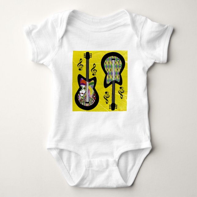 Colourful Mardi Gras Guitars Baby Bodysuit (Front)
