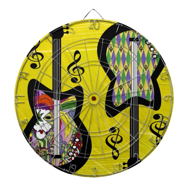 Colourful Mardi Gras Guitars Dartboard (Front)