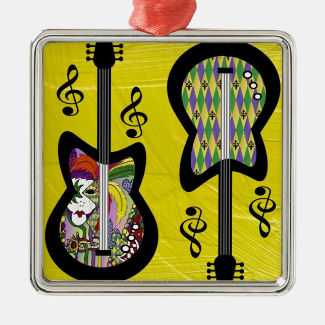 Colourful Mardi Gras Guitars Metal Tree Decoration (Front)