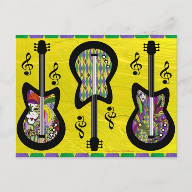 Colourful Mardi Gras Guitars Postcard (Front)