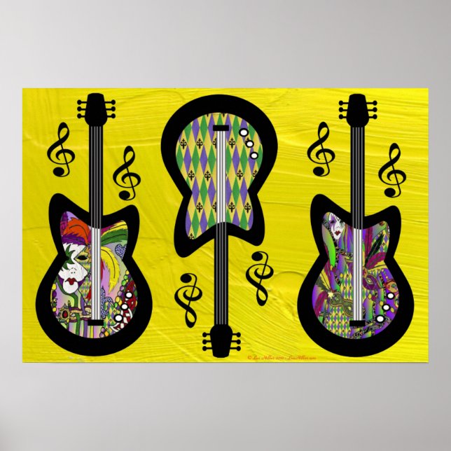 Colourful Mardi Gras Guitars Poster (Front)