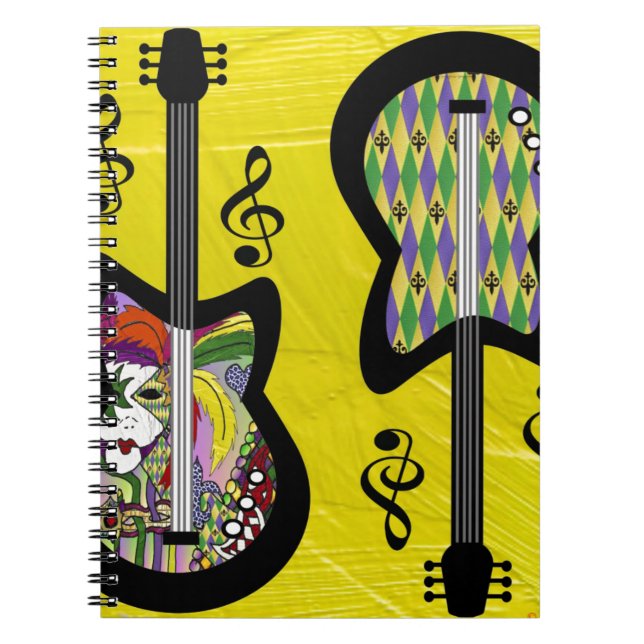 Colourful Mardi Gras Guitars Spiral Notebook (Front)