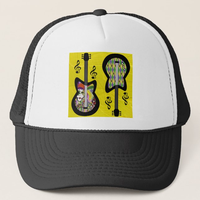 Colourful Mardi Gras Guitars Trucker Hat (Front)