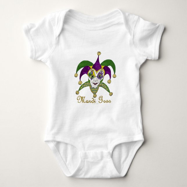Colourful Mardi Gras Jesters Mask Baby Bodysuit (Front)