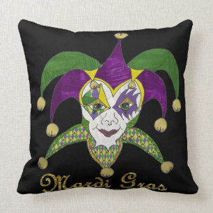 Colourful Mardi Gras Jesters Mask Cushion