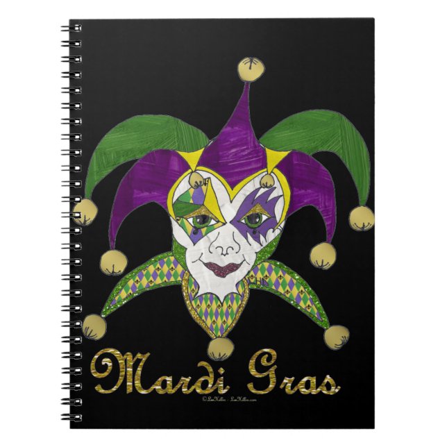 Colourful Mardi Gras Jesters Mask Notebook (Front)