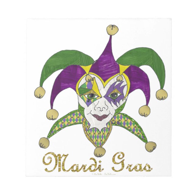Colourful Mardi Gras Jesters Mask Notepad (Front)