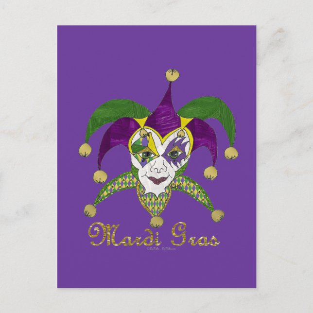 Colourful Mardi Gras Jesters Mask Postcard (Front)