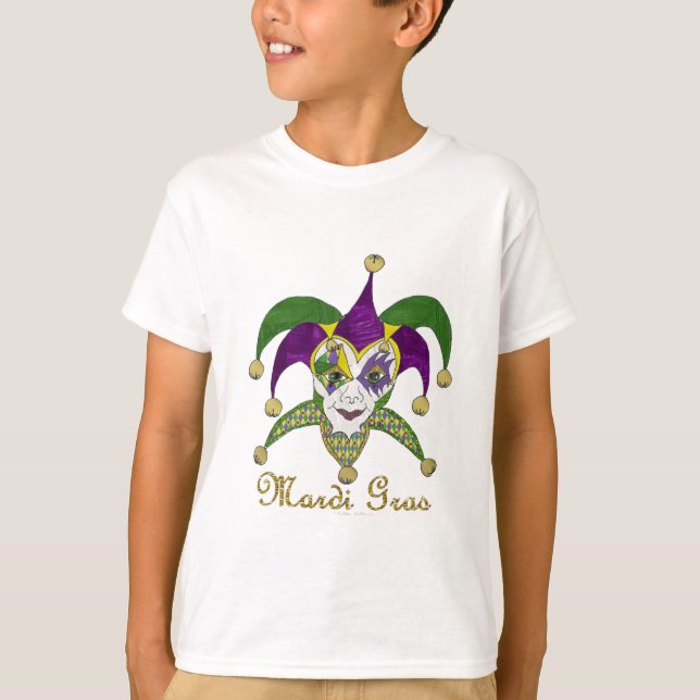 Colourful Mardi Gras Jesters Mask T-Shirt (Front)