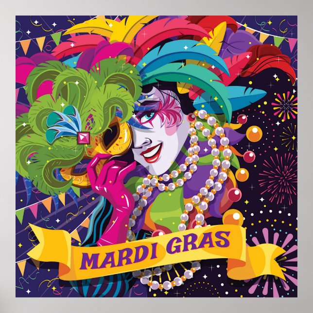 Colourful Mardi Gras Masked Poster (Front)
