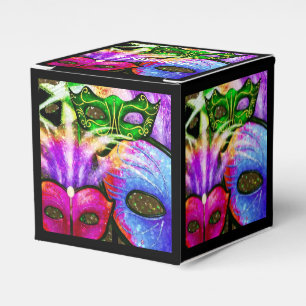 Colourful Mardi Gras Masks Cube Favour Box