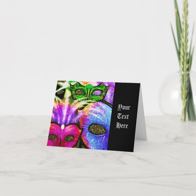 Colourful Mardi Gras Masks Note Card (Front)