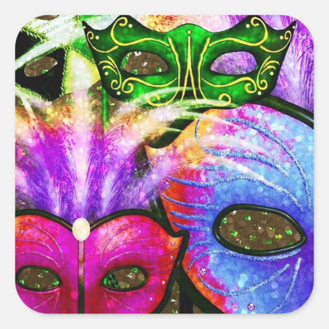 Colourful Mardi Gras Masks Stickers (Front)