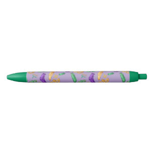 Colourful Mardi Gras patterned Black Ink Pen
