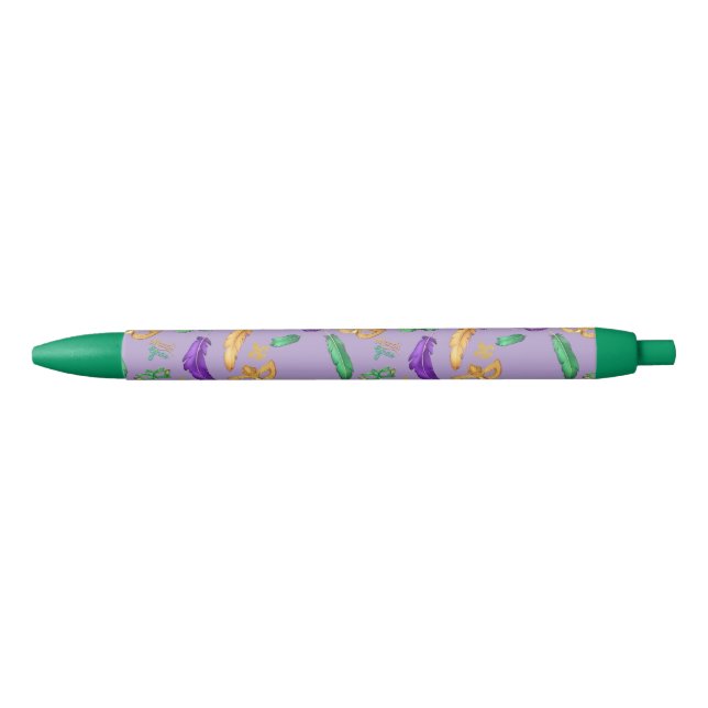 Colourful Mardi Gras patterned  Black Ink Pen (Front)