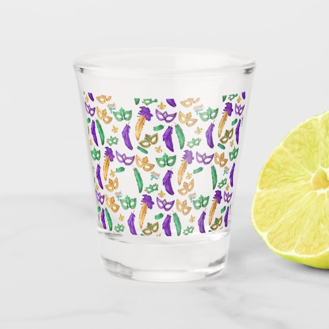 Colourful Mardi Gras patterned  Shot Glass (Front)