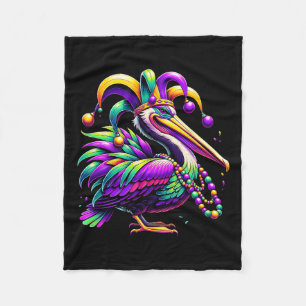 Colourful Mardi Gras Pelican Louisiana Jester Hat Fleece Blanket