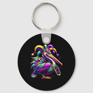 Colourful Mardi Gras Pelican Louisiana Jester Hat Key Ring