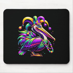Colourful Mardi Gras Pelican Louisiana Jester Hat Mouse Pad