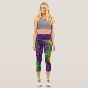 Colourful Mardi Gras wave patterned Capri Leggings
