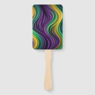Colourful Mardi Gras wave patterned  Hand Fan