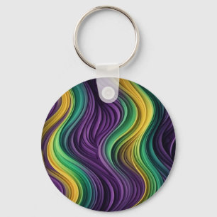Colourful Mardi Gras wave patterned Key Ring