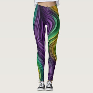 Colourful Mardi Gras wave patterned  Leggings