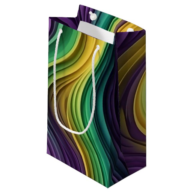 Colourful Mardi Gras wave patterned  Small Gift Bag (Front Angled)