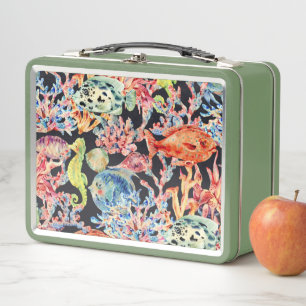 Colourful Marine Animals Fish Seahorse Corals      Metal Lunch Box