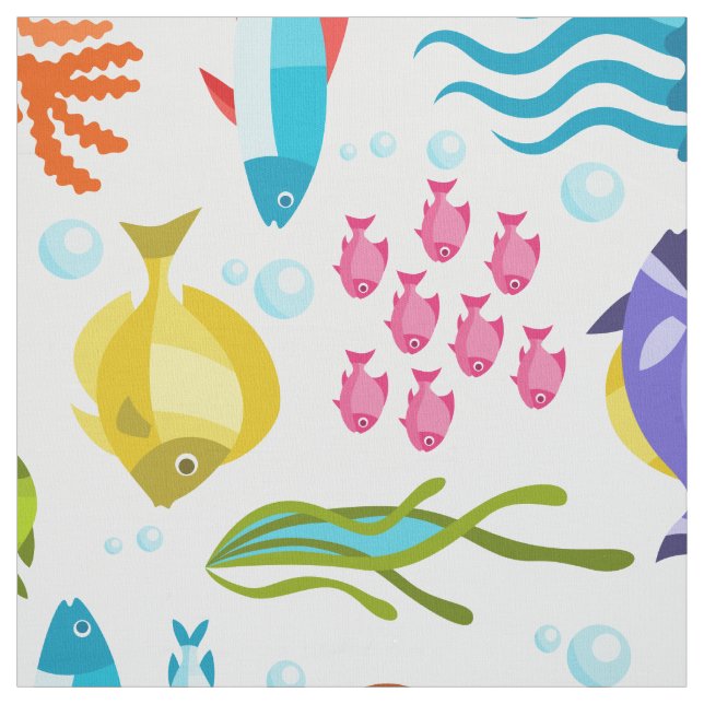 Colourful Marine Life Illustration Pattern Fabric (Swatch)