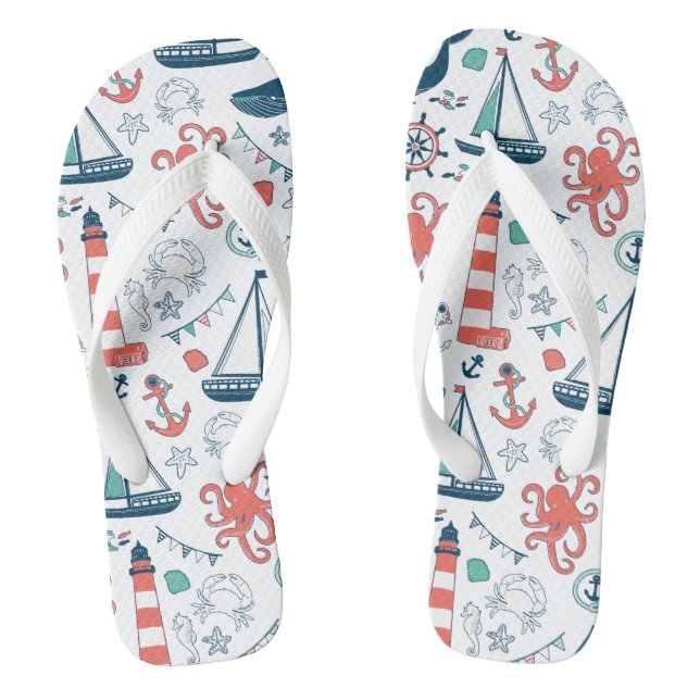 Colourful Marine Life & Nautical Symbols Pattern Jandals (Footbed)