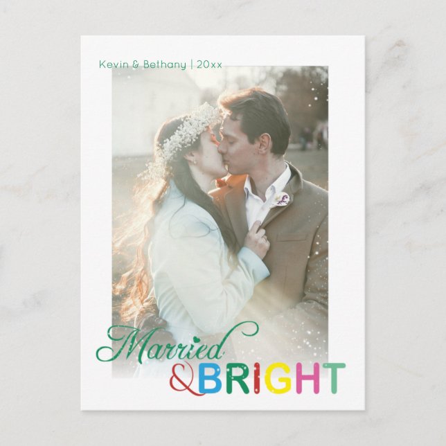 Colourful Married & Bright Christmas Photo Holiday Postcard (Front)