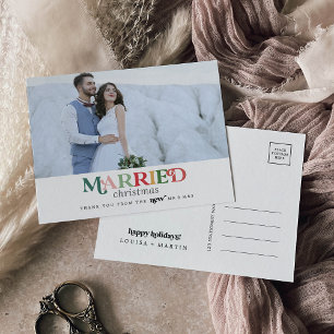 Colourful Married Christmas Newlywed Thank You Holiday Postcard