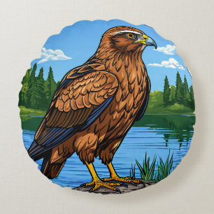 Colourful Marsh harrier Bird Wetlands Wildlife Round Cushion