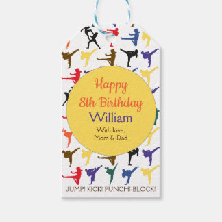 Colourful Martial Arts Karate Kids Happy Birthday Gift Tags