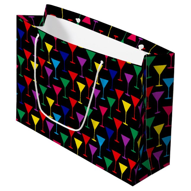 Colourful Martini Cocktail Pattern Large Gift Bag (Front Angled)