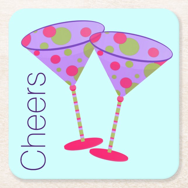 Colourful Martini Glasses Party Paper Coasters (Front)