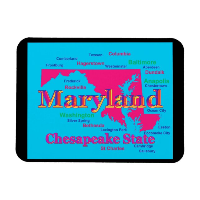 Colourful Maryland State Pride Map Silhouette Magnet (Horizontal)