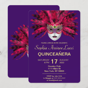Colourful Masquerade Quinceañera Party Invitation