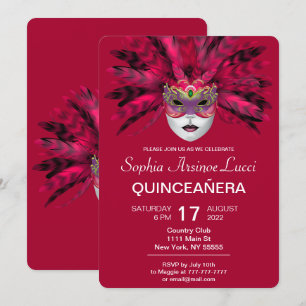 Colourful Masquerade Quinceañera Party Invitation