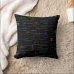 Colourful Mathematics Equations Math Formulas  Cushion<br><div class="desc">A colourful mathematics equations and formulas pattern on a black background. An ideal design for math teachers,  mathematic enthusiasts,  scientists,  math students,  mathematics tutors,  arithmetic etc. A modern math pattern for back to school students and teachers etc.</div>