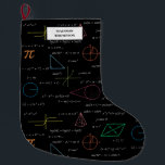 Colourful Mathematics Equations Math Formulas  Large Christmas Stocking<br><div class="desc">A colourful mathematics equations and formulas pattern on a black background. An ideal design for math teachers,  mathematic enthusiasts,  scientists,  math students,  mathematics tutors,  arithmetic etc. A modern math pattern for back to school students and teachers etc.</div>