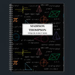 Colourful Mathematics Equations Math Formulas  Notebook<br><div class="desc">A colourful mathematics equations and formulas pattern on a black background. An ideal design for math teachers,  mathematic enthusiasts,  scientists,  math students,  mathematics tutors,  arithmetic etc. A modern math pattern for back to school students and teachers etc.</div>