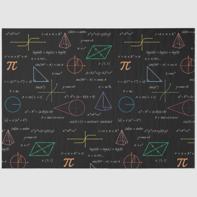 Colourful Mathematics Equations Math Formulas  Tissue Paper (Front)