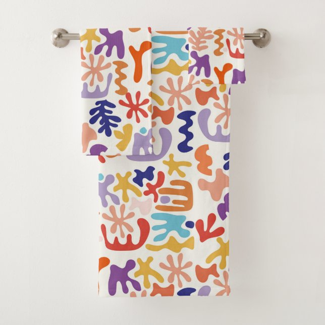 Colourful Matisse Pattern Abstract Botanical Shape Bath Towel Set (Insitu)