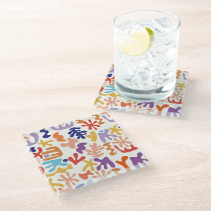 Colourful Matisse Pattern Abstract Botanical Shape Glass Coaster