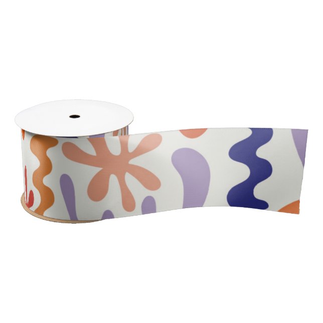 Colourful Matisse Pattern Abstract Botanical Shape Satin Ribbon (Spool)