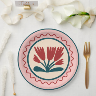 Colourful Matisse Red Floral Paper Plate