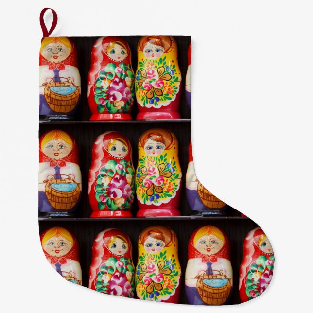 Colourful Matryoshka Dolls Large Christmas Stocking (Front)