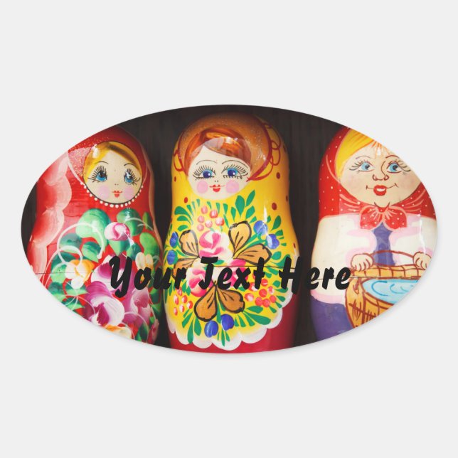 Colourful Matryoshka Dolls Oval Sticker (Front)